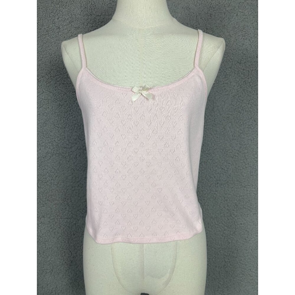 Self Esteem Juniors' Pointelle Cropped Tank Top Cami Size XL Pink New With Tag's
